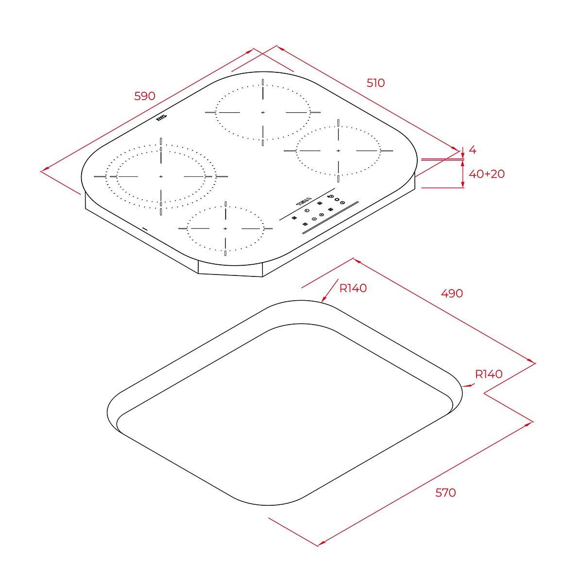 Placa vitrocerámica Teka con 4 zonas de cocción - TCC 64310 TTC Negro / Vidrio-5