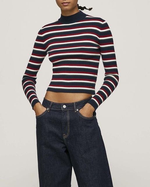 Imagen 0 de Jersey de mujer con cuello perkins y estampado de rayas