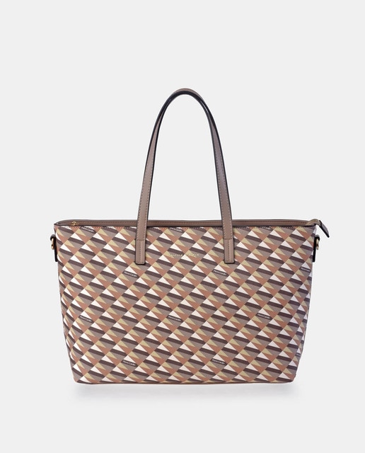 Imagem 0 de Mala Shopper Grande com Fecho de Correr e em Lona e Material Sintético - Castanho