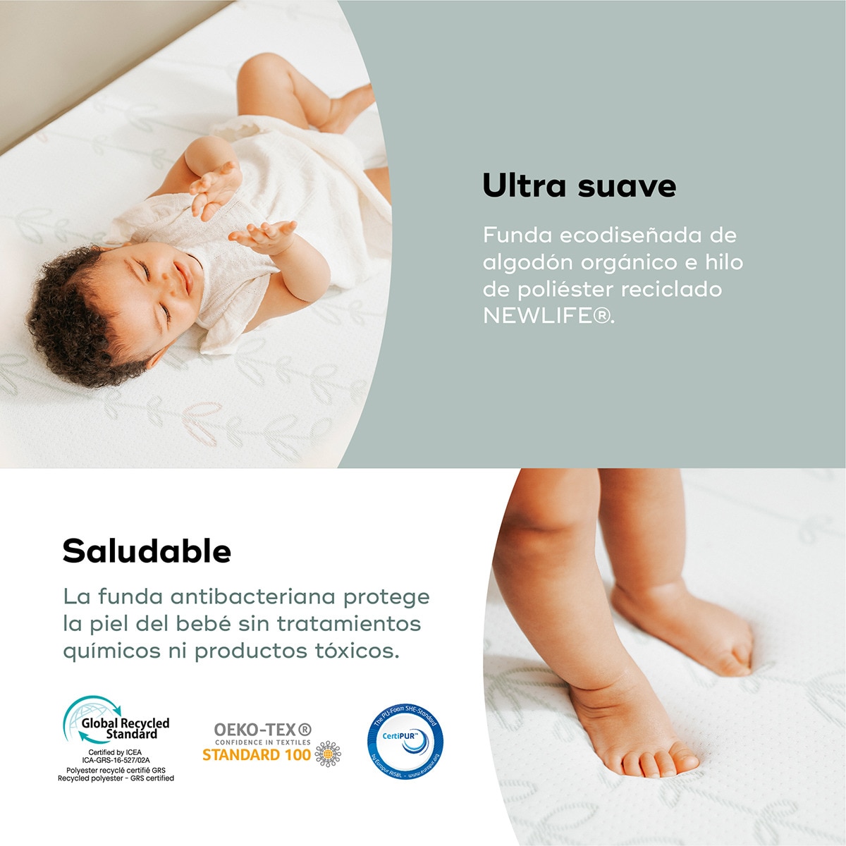 Colchão para Bebé Anti-bacteriano Cosy'Lite - 60x120 cm Branco-5
