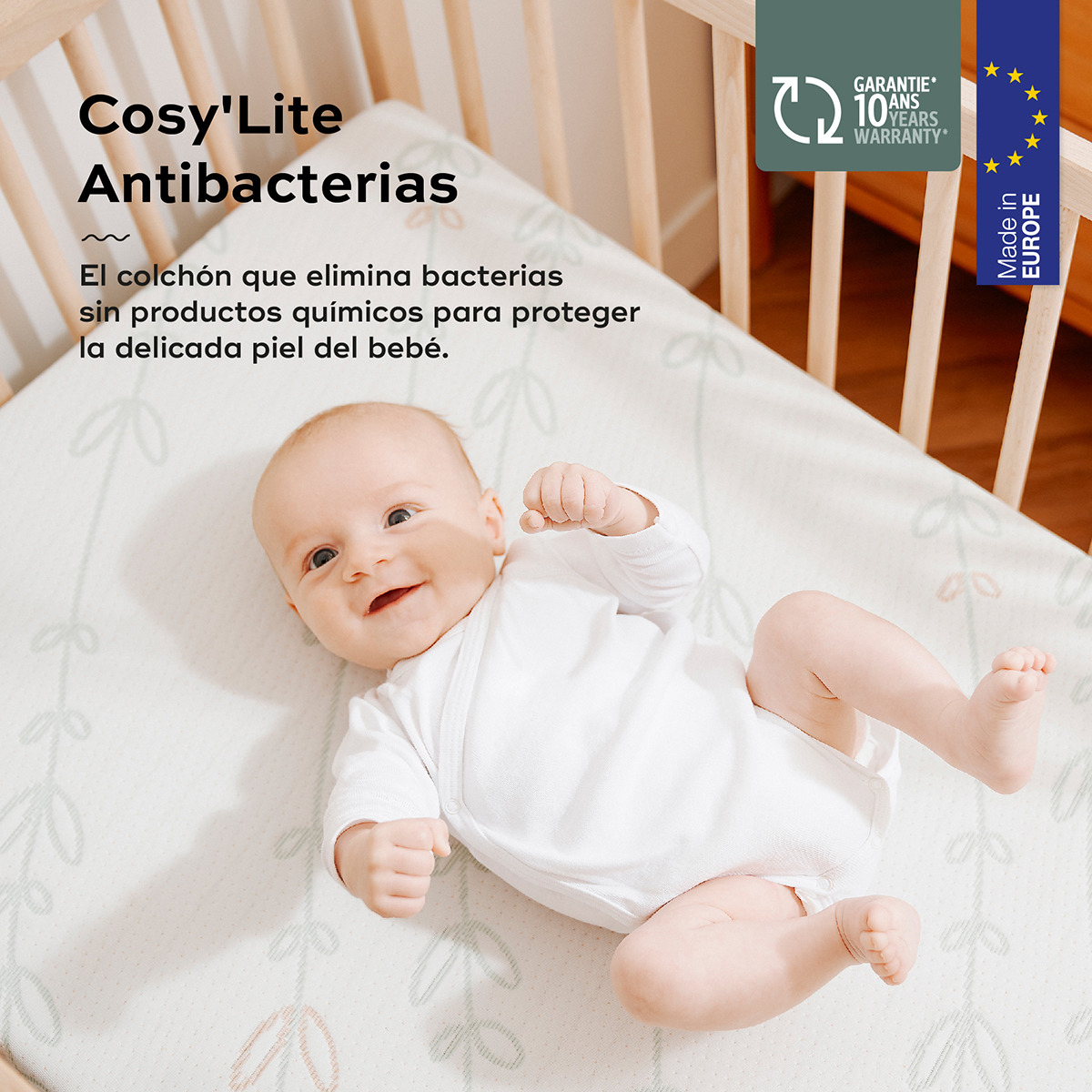 Colchão para Bebé Anti-bacteriano Cosy'Lite - 60x120 cm Branco-2