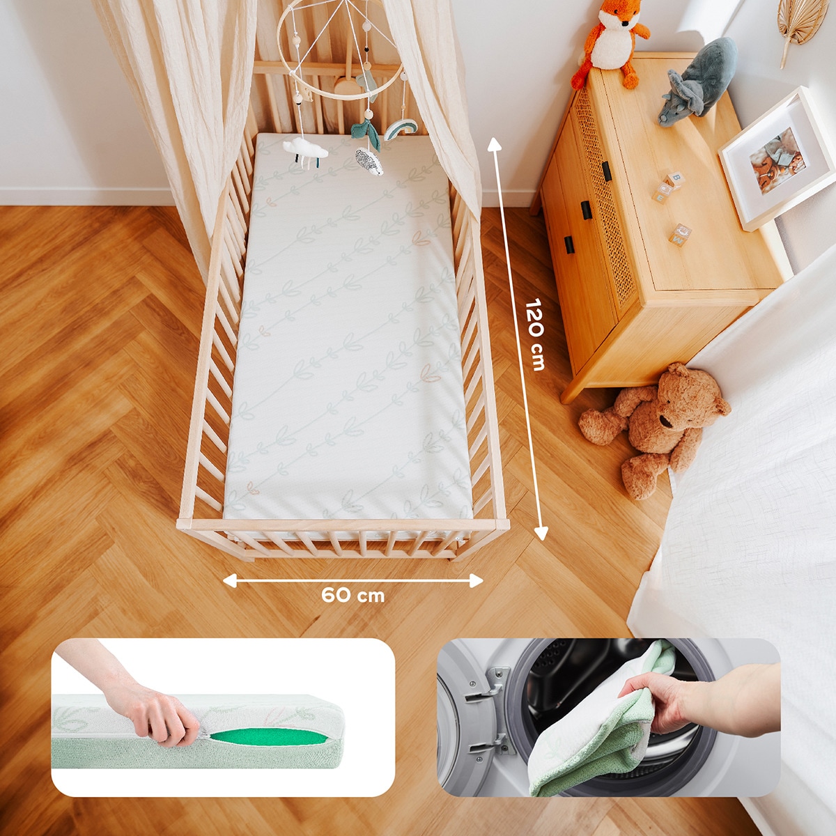 Colchão para Bebé Anti-bacteriano Cosy'Lite - 60x120 cm Branco-7