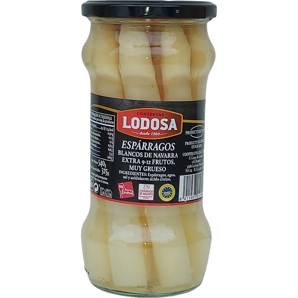espárragos blancos IGP de Navarra muy gruesos 9-12 piezas frasco 325 g neto escurrido