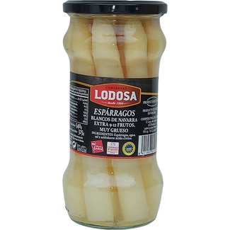 espárragos blancos IGP de Navarra muy gruesos 9-12 piezas frasco 325 g neto escurrido - Lodosa