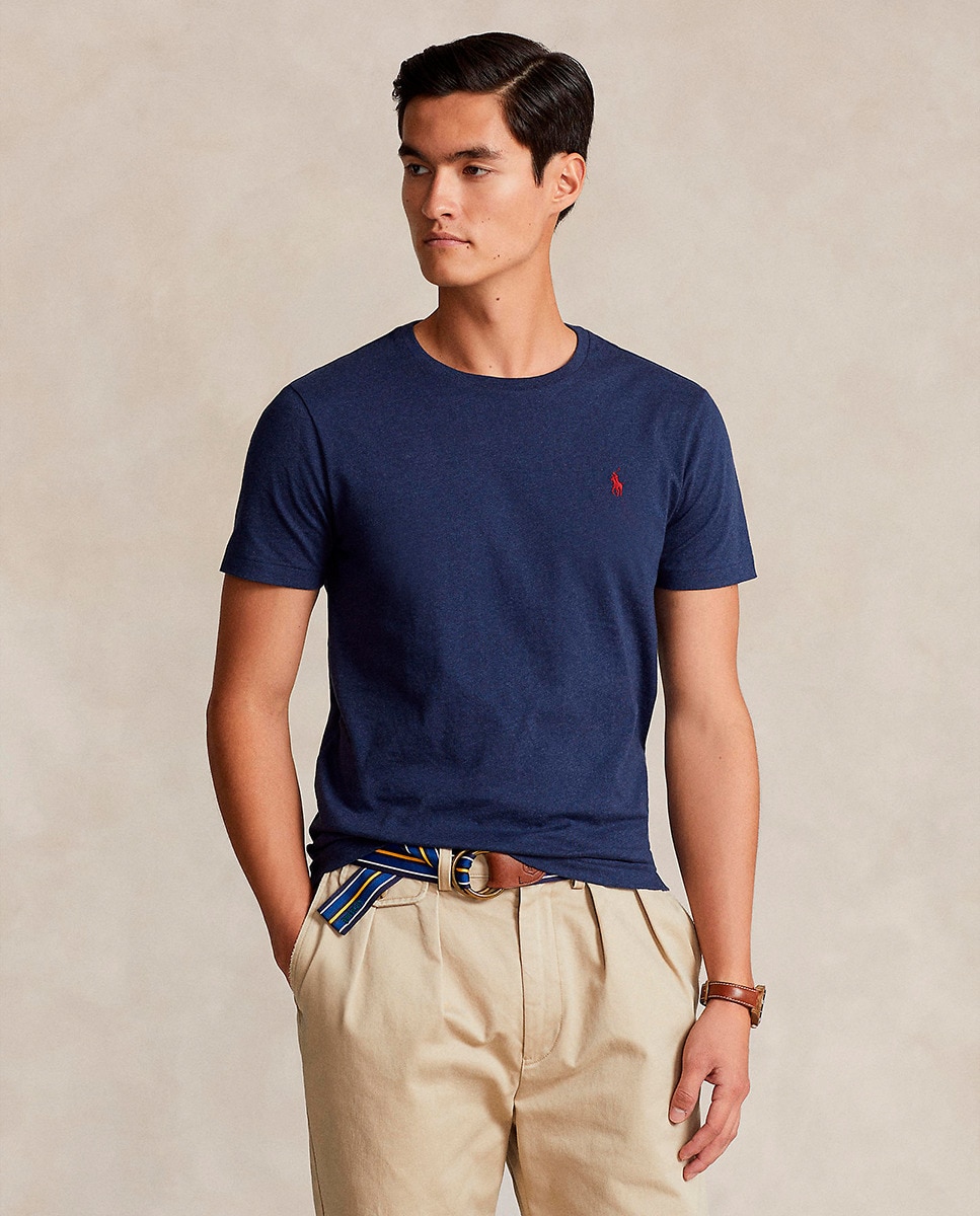 T-shirt com Logótipo Bordado e em Algodão Azul-marinho-1