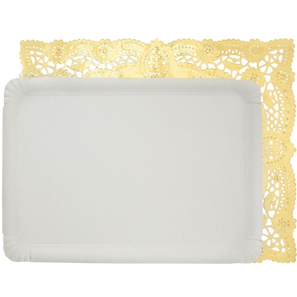 Einweg-Zierdeckchen Gold 31x38 cm und Einwegteller 25x34 cm