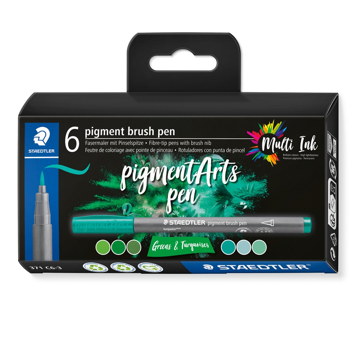 Imagen 0 de 6 Rotuladores punta de fibra con punta pincel de firmeza media Staedtler colores verdes y turquesas