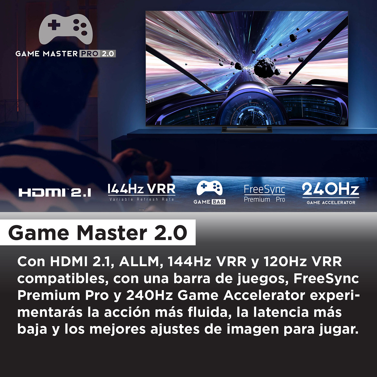 TV QD Mini LED 126 cm (50") TCL 50C805, 4K UHD 1300 nits, Smart Google TV Dolby Vision y Atmos, sonido Onkyo 2.1, Motion Clarity Pro de 144 Hz Titanio-11