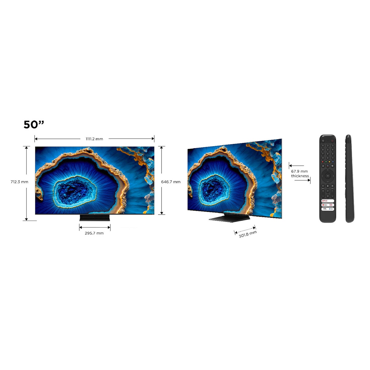 TV QD Mini LED 126 cm (50") TCL 50C805, 4K UHD 1300 nits, Smart Google TV Dolby Vision y Atmos, sonido Onkyo 2.1, Motion Clarity Pro de 144 Hz Titanio-2