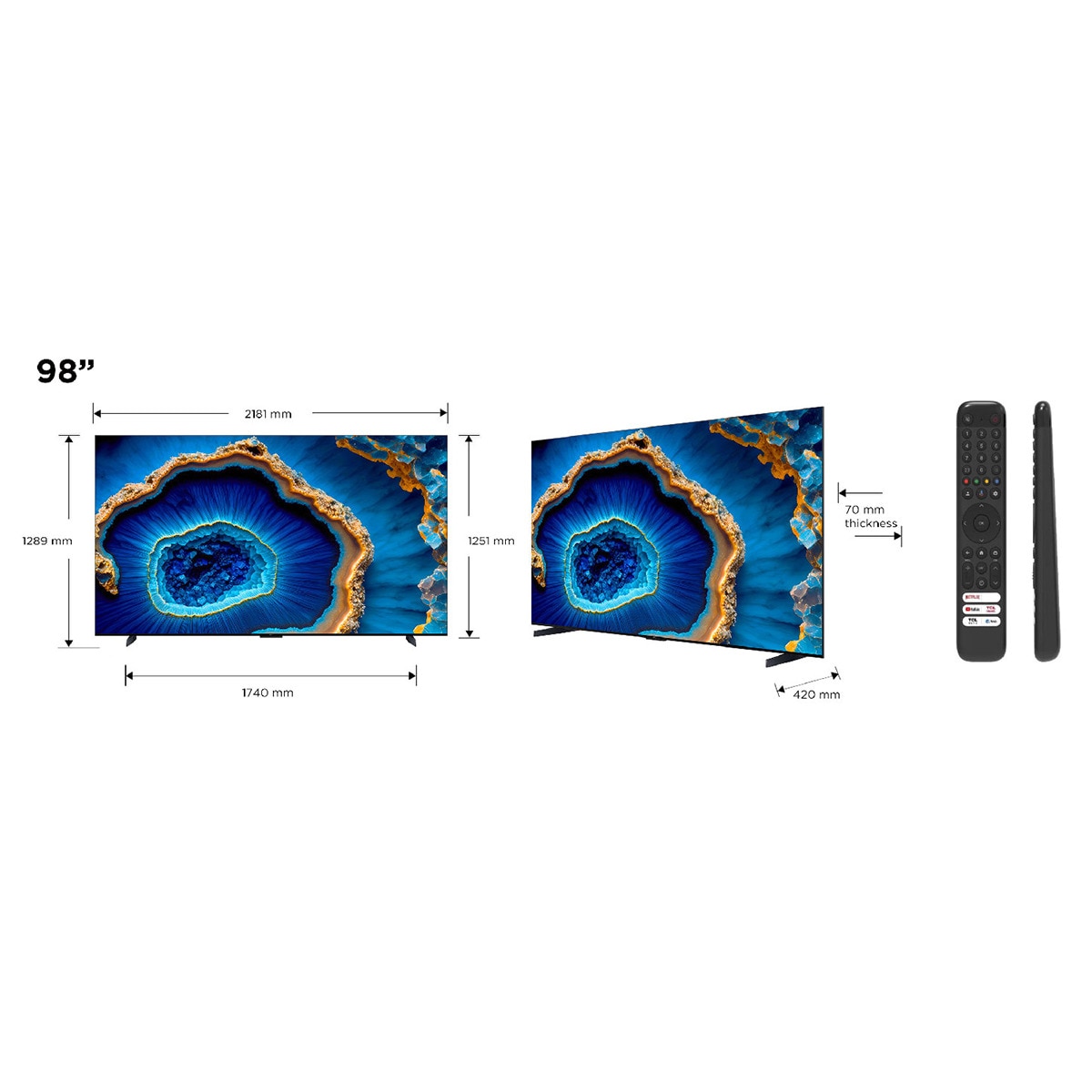 TV QD Mini LED 248 cm (98") TCL 98C805, 4K UHD 1600 nits, Smart Google TV Dolby Vision y Atmos, sonido Onkyo 2.1, Motion Clarity Pro de 144 Hz Titanio-2