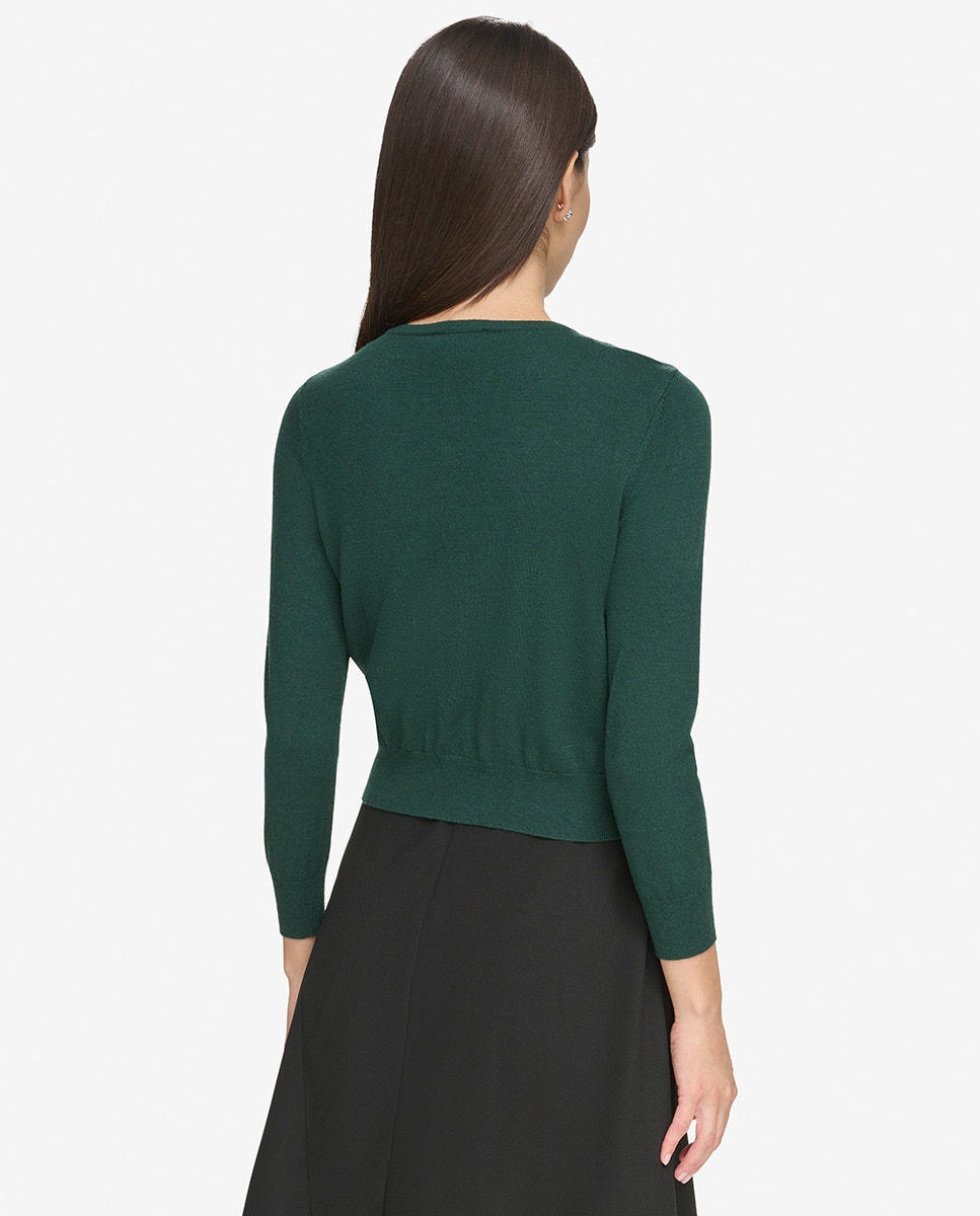 Cardigan com Decote Redondo e Manga Comprida Verde-escuro-2