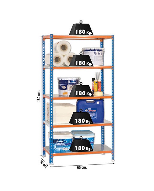 Estantería metálica  SIMONCLICK 5 Estantes Azul / Naranja / Galvanizado-2