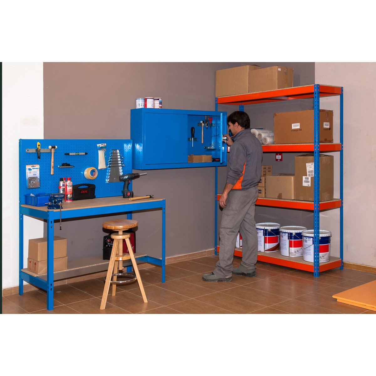 Estantería metálica SIMONFORTE 4 Estantes Azul / Naranja / Madera-4