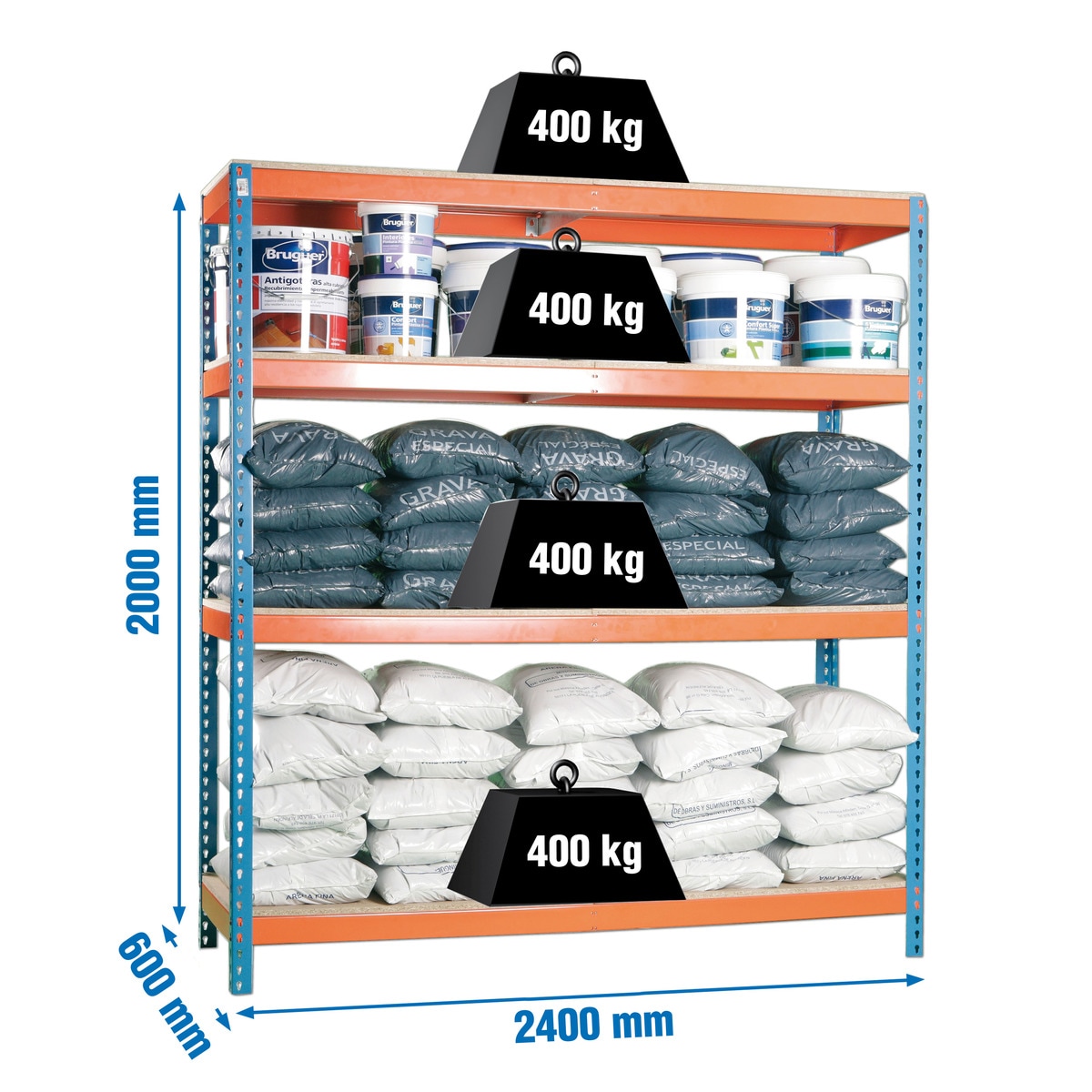 Estantería metálica SIMONFORTE 4 Estantes Azul / Naranja / Madera-3