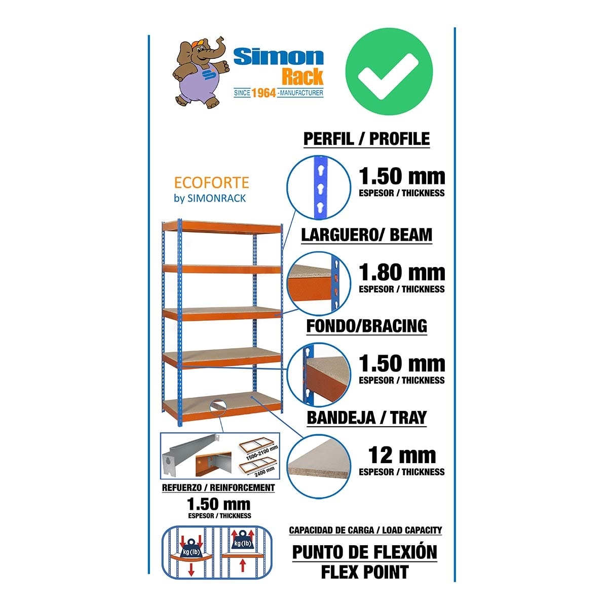 ECOFORTE 1506-5 CHIPBOARD GALVA/MADERA Azul / Naranja / Madera-5