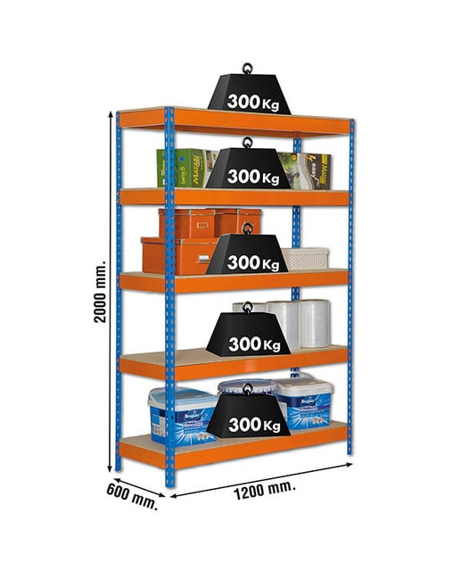 Estantería metálica  BRICOFORTE 5 Estantes Azul / Naranja / Madera-2