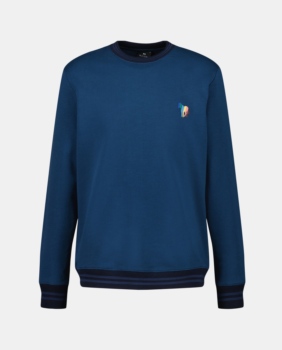 Sweatshirt com Decote Redondo Zebra às Riscas no Peito Regular Azul-claro-4