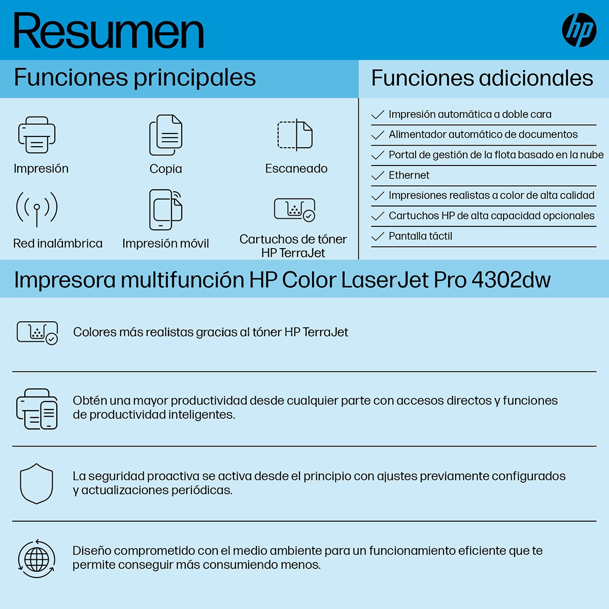 Impresora Multifunción HP color LaserJet Pro 4302dw Wi-Fi Blanco / Azul-4