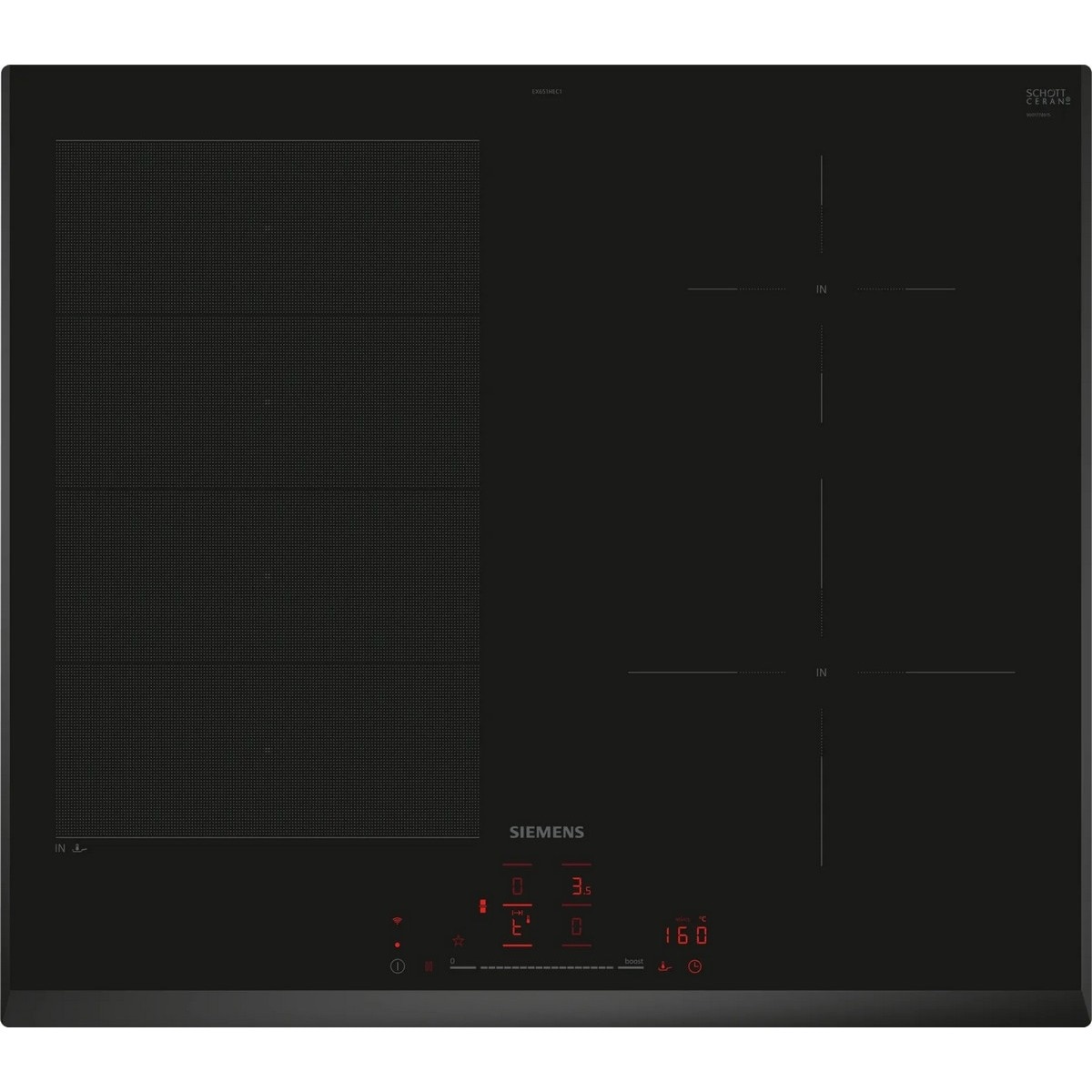 Placa de Indução Siemens iQ700 EX651HEC1E Vitrocerâmica de 4 Zonas e de 60 cm - Preto Preto-1