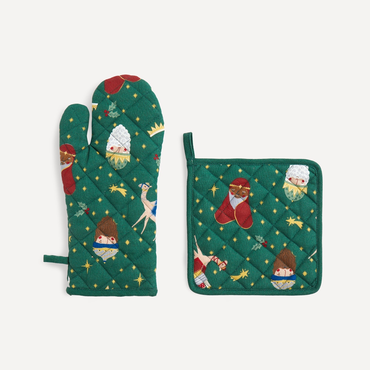 Set manopla y agarrador Reyes Magos Navidad Basics El Corte Inglés Verde-1