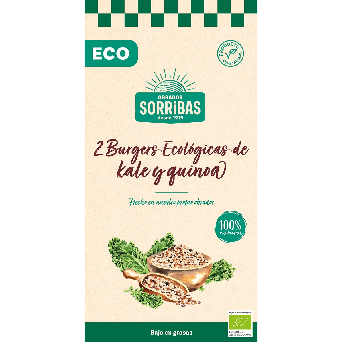 hamburguesas ecológicas vegetarianas de kale y quinoa envase 160 g