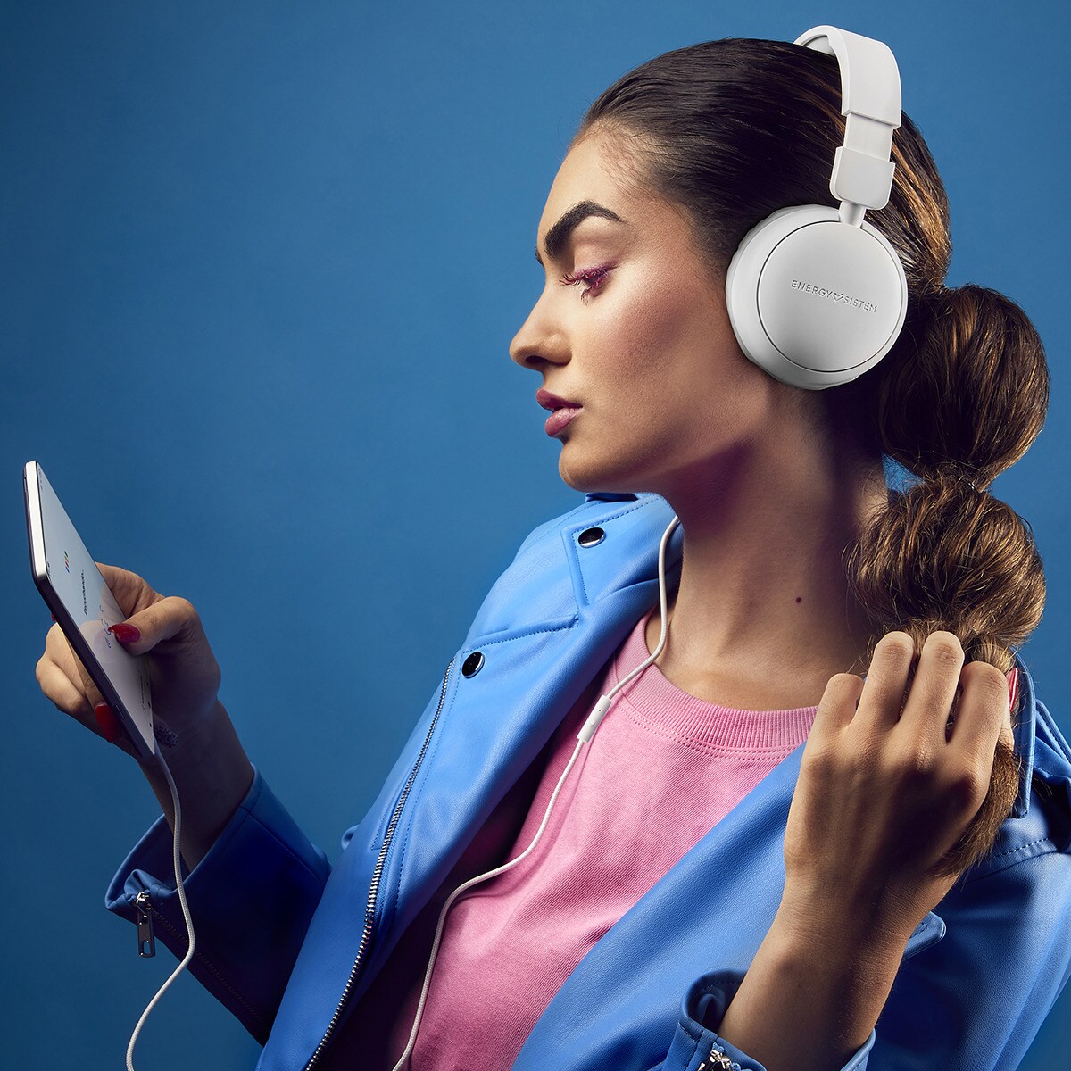 Auriculares diadema Energy Sistem FunVibe blanco 100% plástico reciclado, cable extraíble, micrófono integrado y compatible con Voice Assistant Blanco / Gris-6