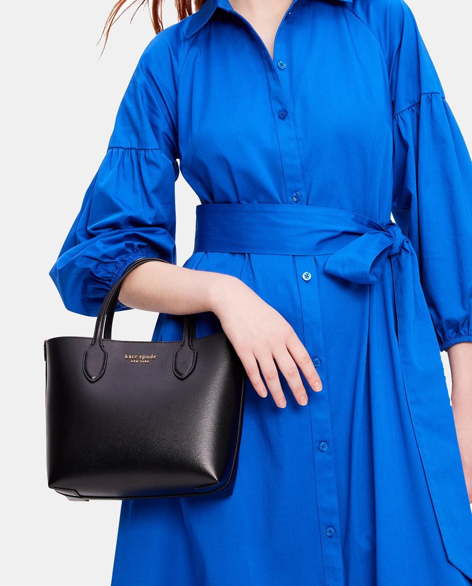 Mala Tipo Tote Média Bleeker com Alça de Tiracolo Amovível e em Pele - Preto Preto-3