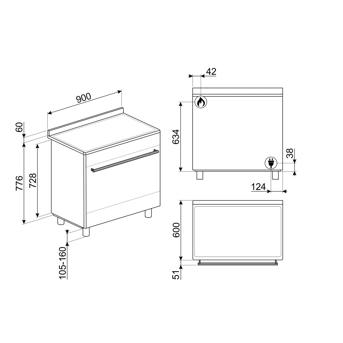Cocina compacta Smeg con 6 quemadores y horno - CO96GMA9 Antracita-2