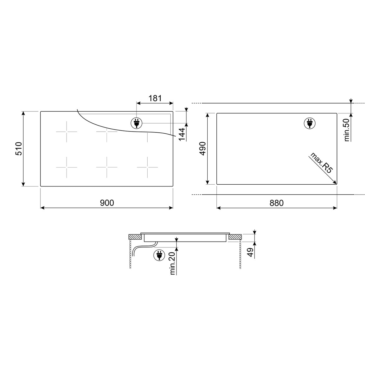 Placa de induccón Smeg 6 zonas de cocción - SIM6964R Negro-2