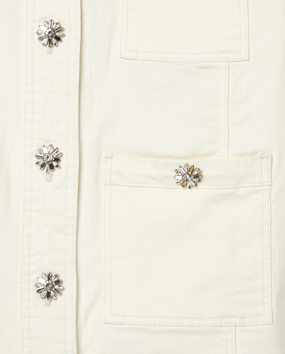 Blusão de Ganga com Botões de Joia Branco-5