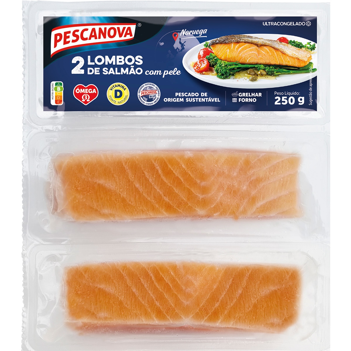 Lombos de Salmão com Pele embalagem 250 g