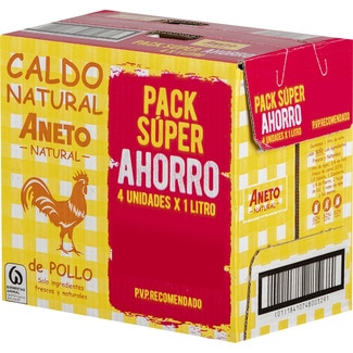 caldo de pollo 100% natural sin gluten y sin lactosa pack ahorro 4 unidades envase 1 l - Aneto