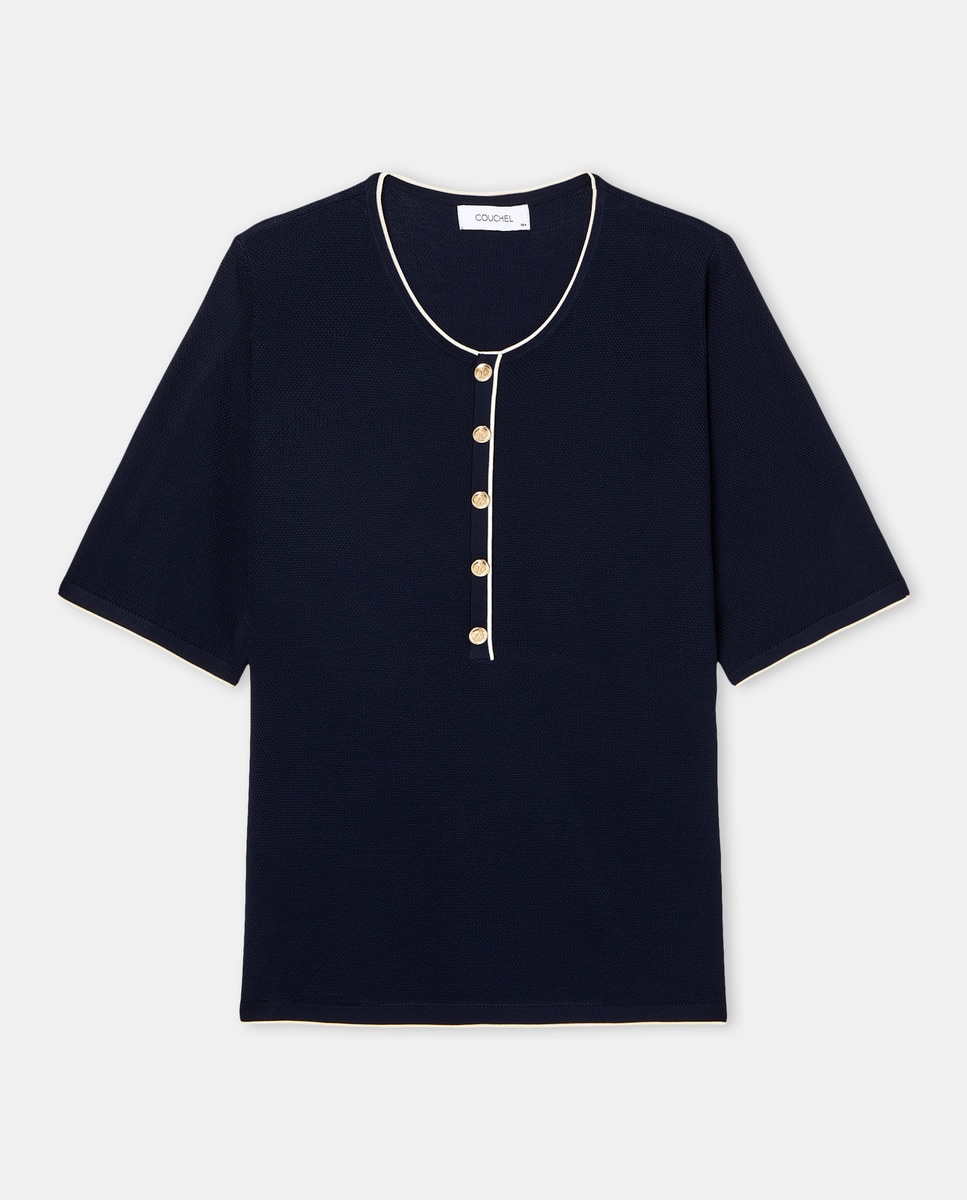 Camisola de Malha com Decote Redondo Azul-marinho-4