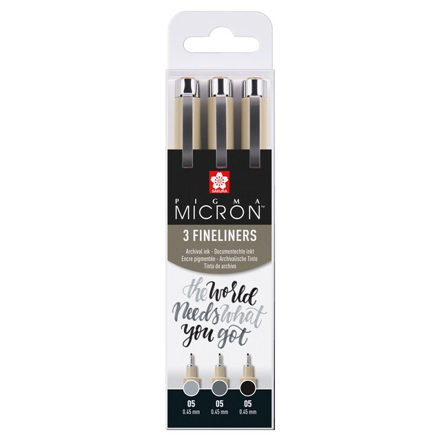 Imagem 0 de Estojo de 3 Canetas de Feltro Calibradas de Diferentes Grossuras - Preto