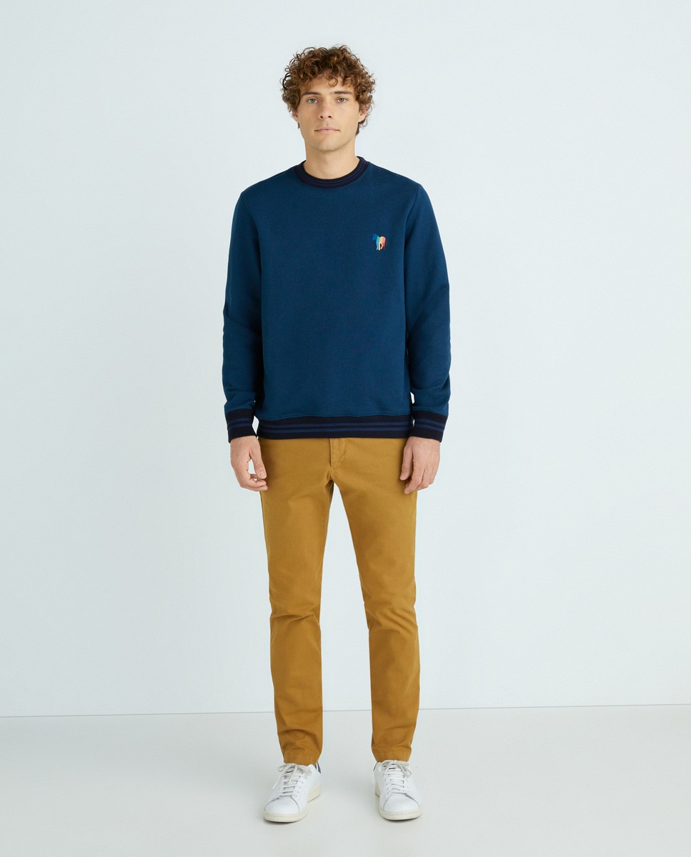 Sweatshirt com Decote Redondo Zebra às Riscas no Peito Regular Azul-claro-1