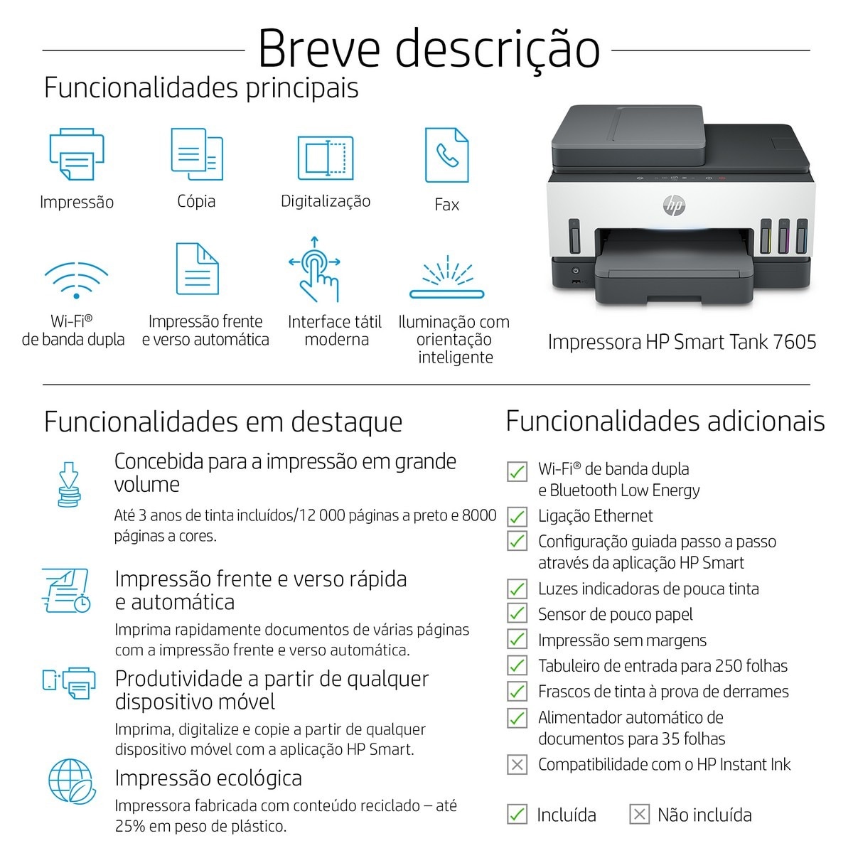 Impressora HP Smart Tank 7605 28C02A Multifunções, Jato de Tinta e Wi-Fi Branco / Preto-4