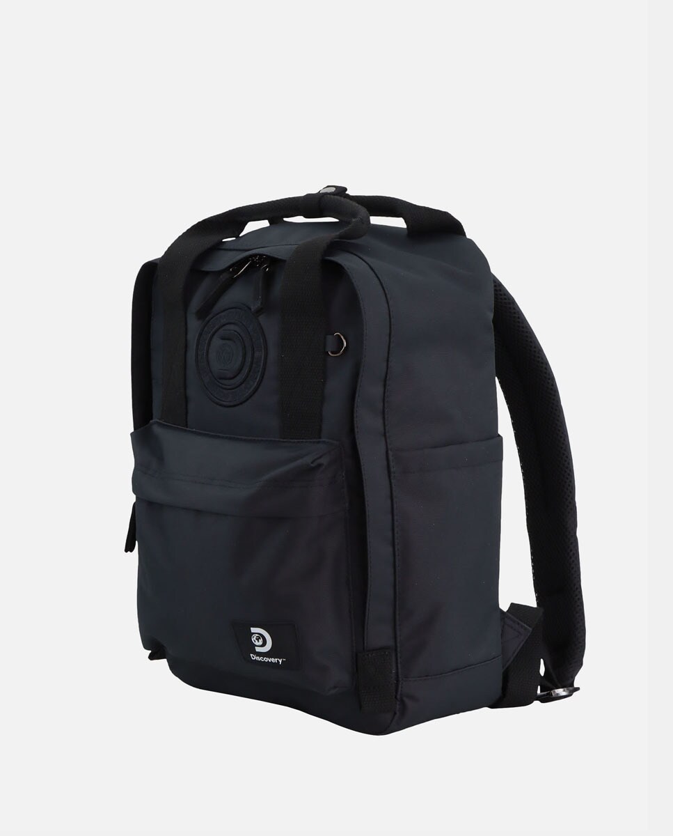 Mochila com Bolso à Frente e em Poliéster Reciclado - Preto Preto-6