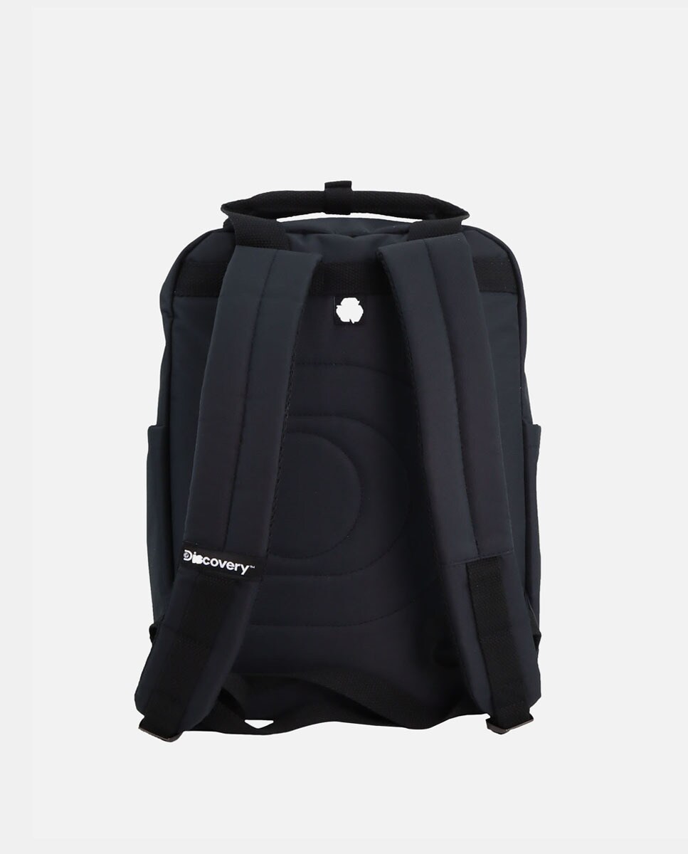 Mochila com Bolso à Frente e em Poliéster Reciclado - Preto Preto-4