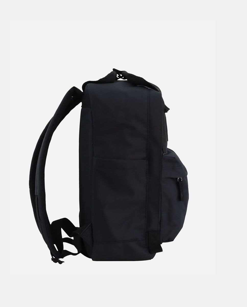 Mochila com Bolso à Frente e em Poliéster Reciclado - Preto Preto-3