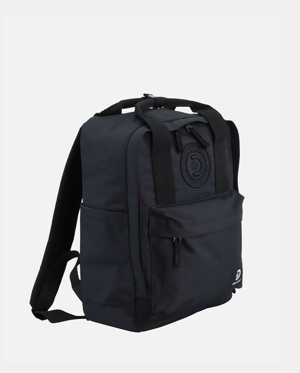 Mochila com Bolso à Frente e em Poliéster Reciclado - Preto Preto-2