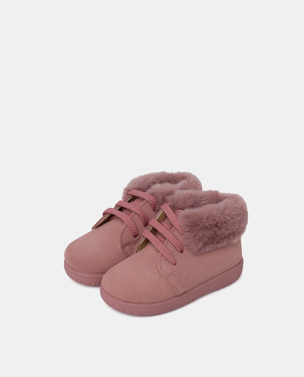 Botas de Bebé em Croute com Boca de Pelo Rosa-3