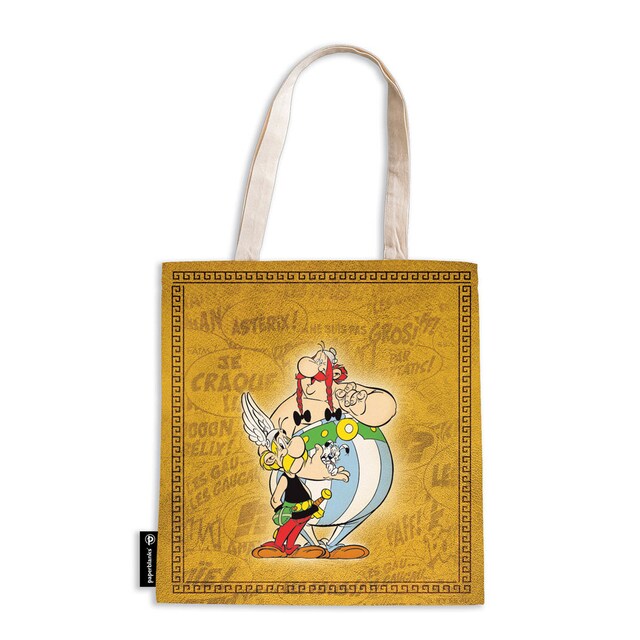 Imagen 0 de Bolsa de algodón Astérix y Obélix (380x380x90mm) con bolsillo interior y cremallera Paperblanks naranja