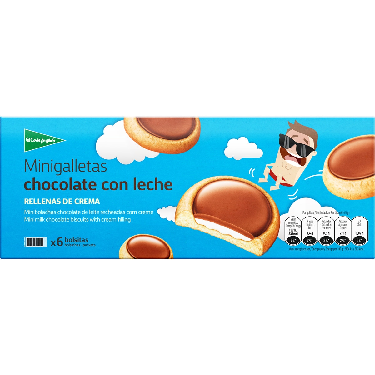 Mini Bolachas de Chocolate de Leite Recheadas com Creme embalagem 235,8 g