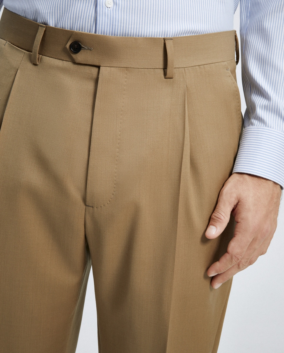 Calças Formais 100% Lã Bege-6