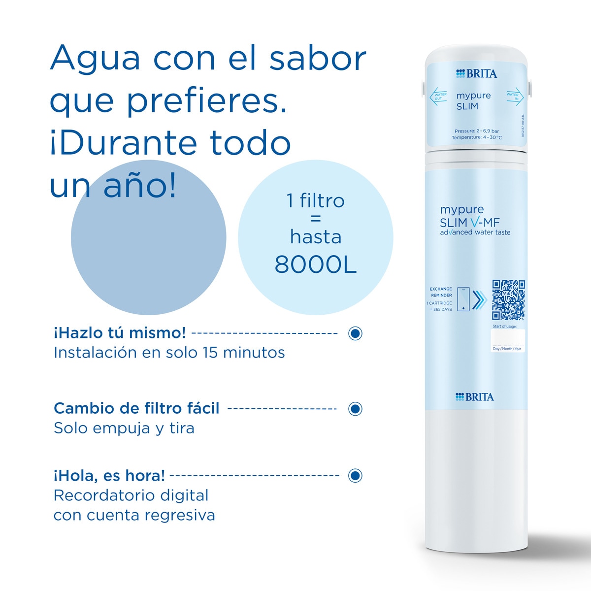 Filtro de recambio para sistema de filtrado de agua Mypure Slim Brita Blanco-3
