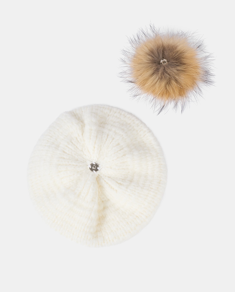 Boina de Malha com Pompom de Pelo Natural - Cru Cru-2