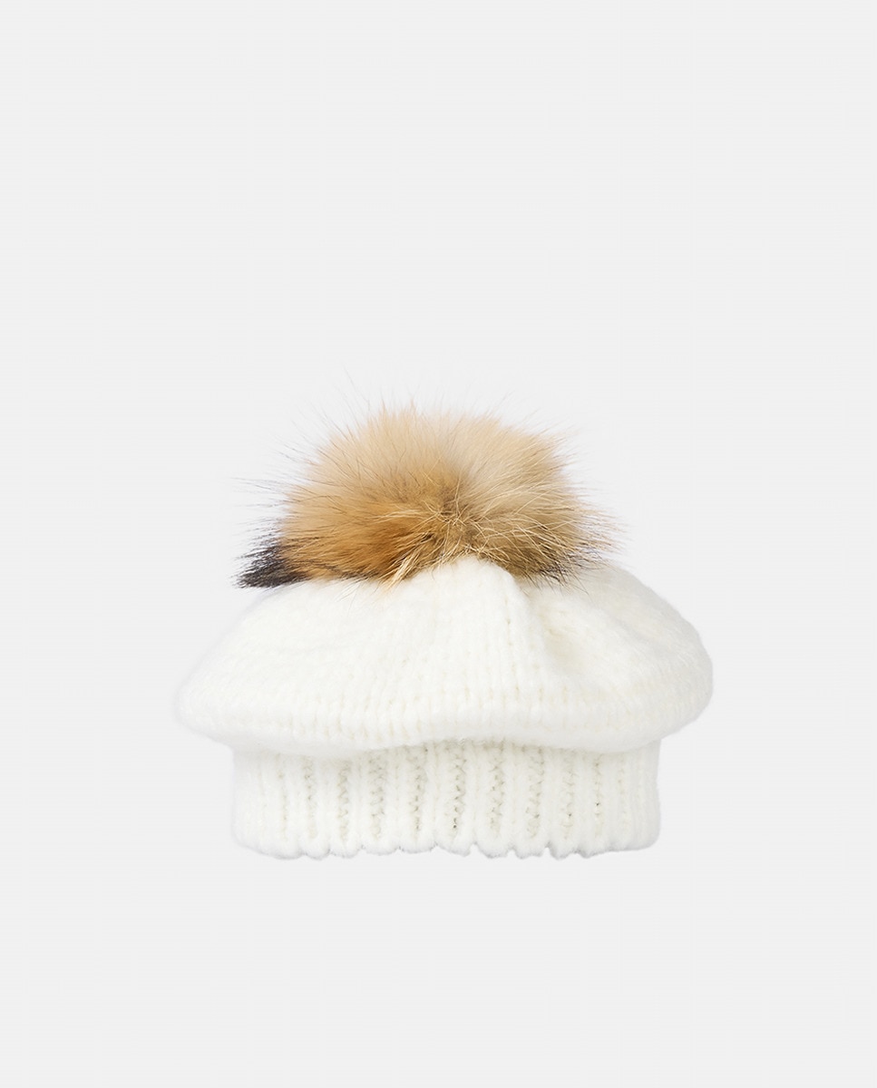 Boina de Malha com Pompom de Pelo Natural - Cru Cru-1