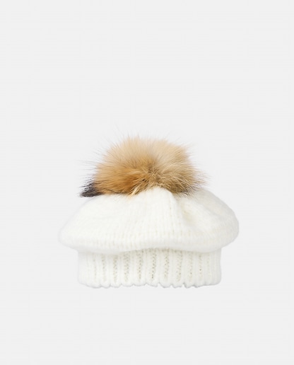 Imagem 0 de Boina de malha camel com pompom de pêlo