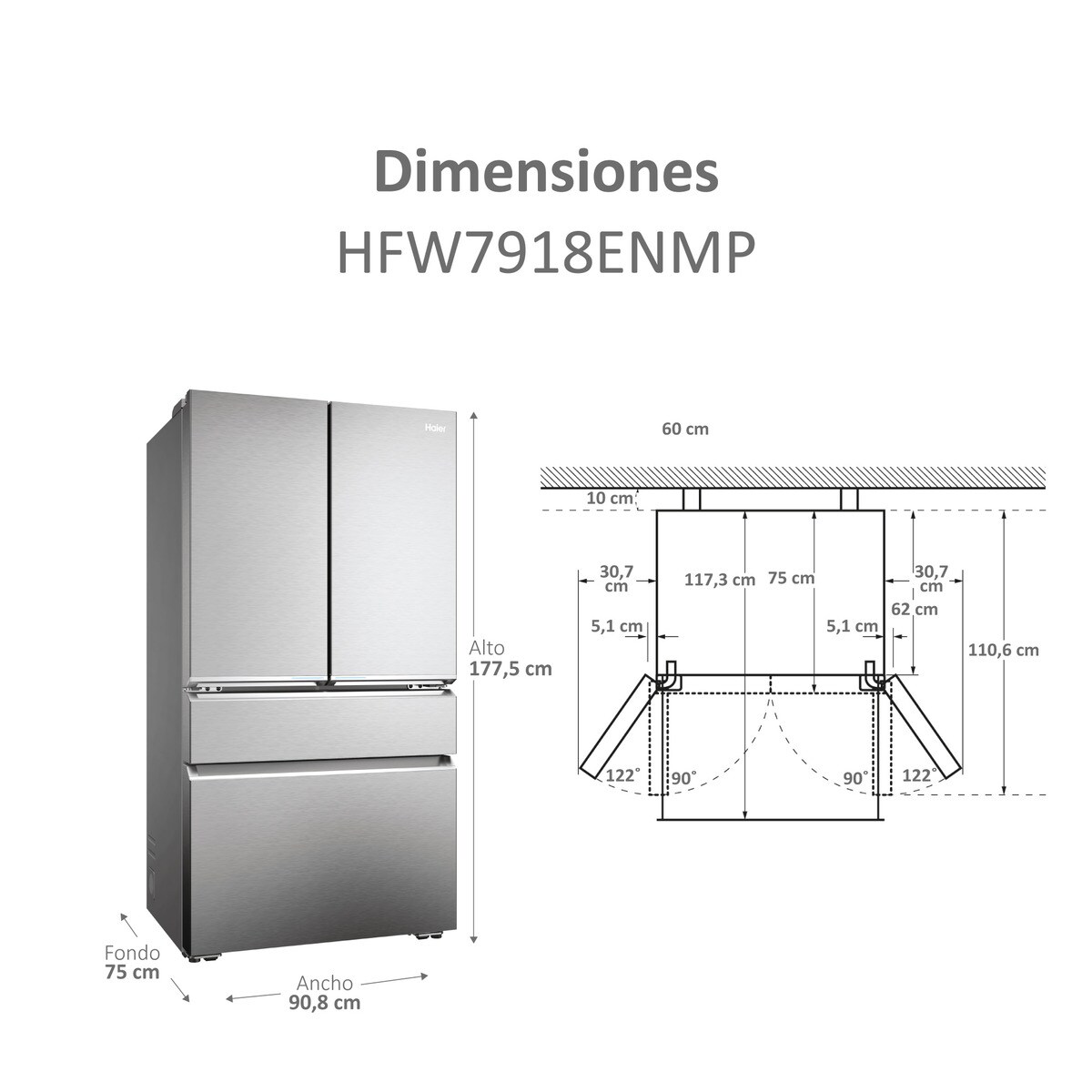 Frigorífico americano Haier Total No Frost,  WIFI FD 90 Series 7 Pro - HFW7918ENMP Inox-4