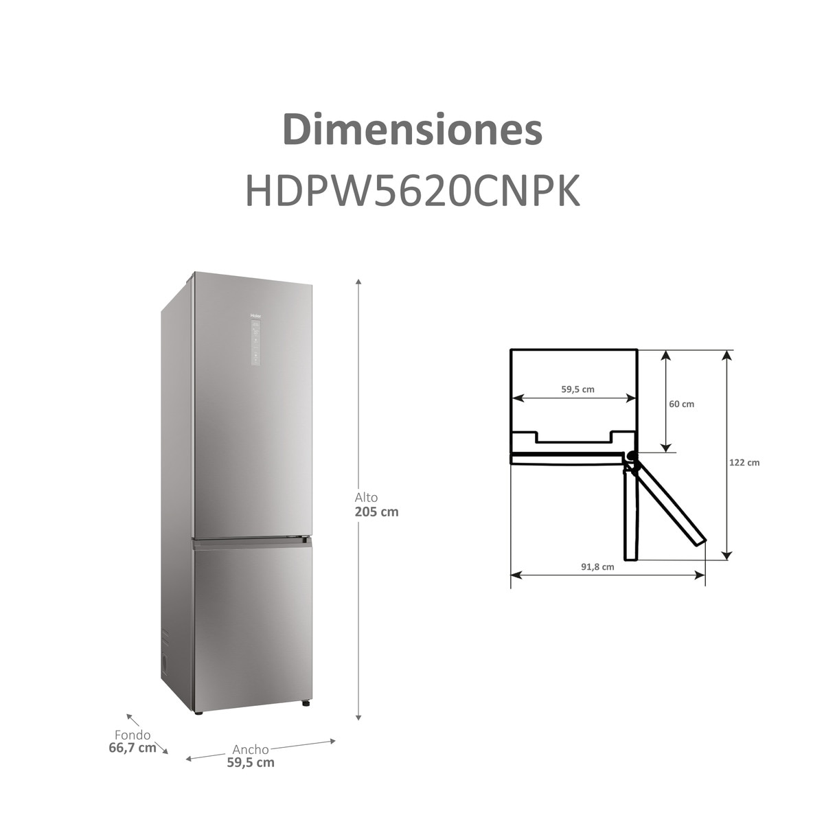Frigorífico Combi Haier Total No Frost con WIFI 2D 60 Series 5 - HDPW5620CNPK Inox-4